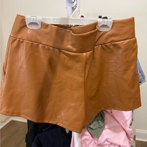 Rewash Faux Leather Tan Skort - Smooth Caramel Finish
